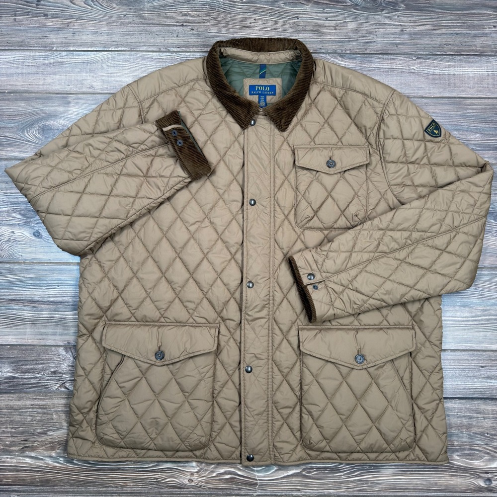 Polo Ralph Lauren Mens Size 4XLT Beaton Quilted Barn Jacket Tan Corduroy Trim